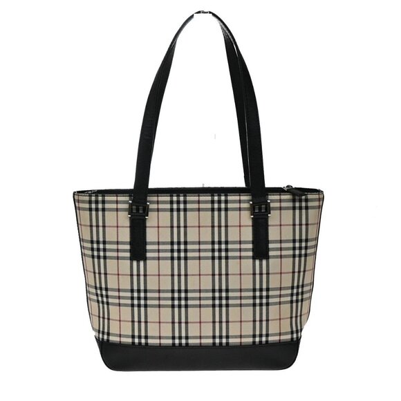 BURBERRY Logo Nova Check Shoulder Tote Bag Canvas Leather Beige Black 83RL399 - Picture 4 of 16